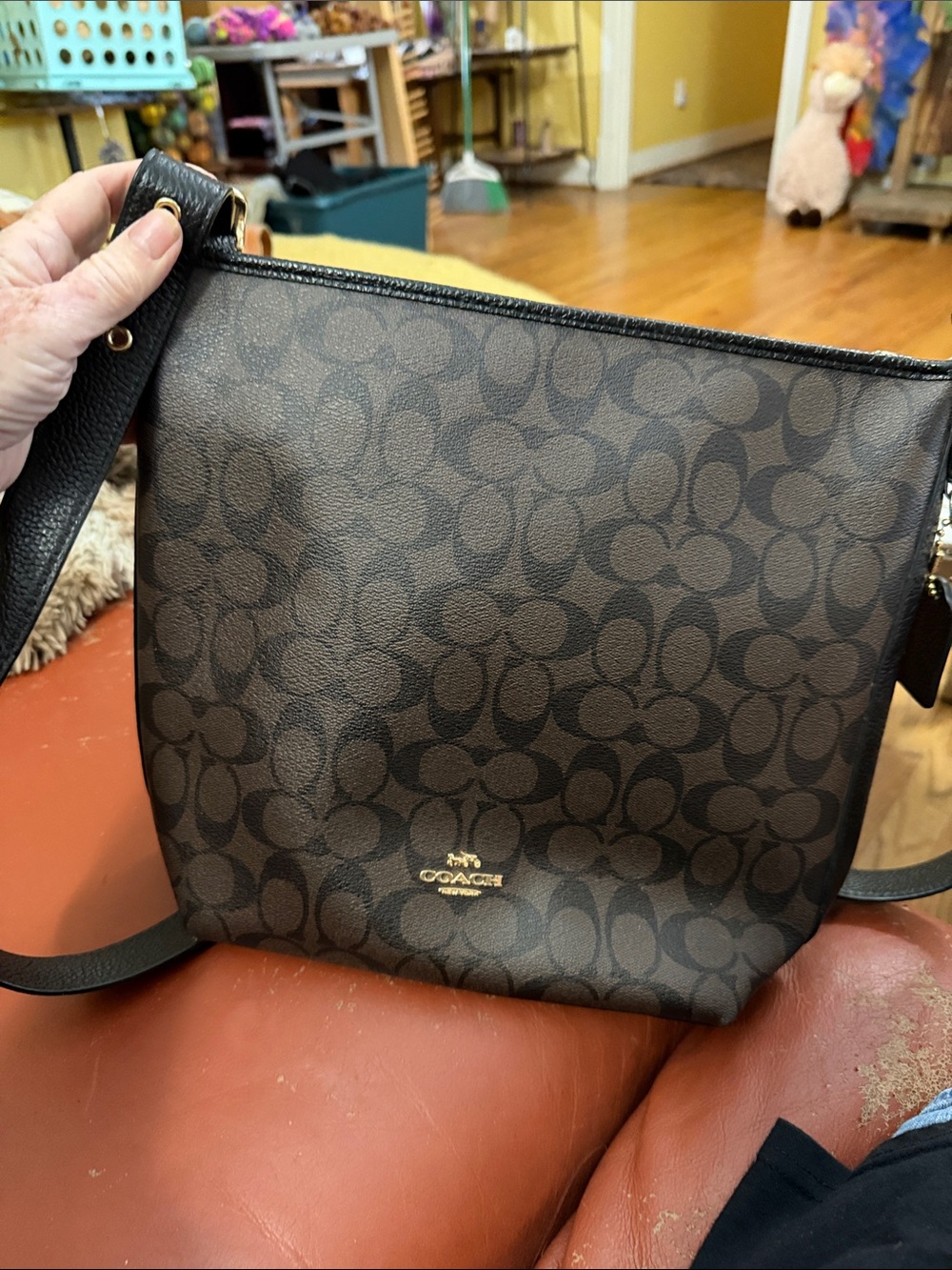 Coach Brown Signature Crossbody with Gold Logo